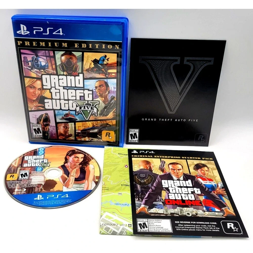 Grand Theft Auto V 5 (2018) Premium Edition Sony PlayStation 4 PS4 With Map‎